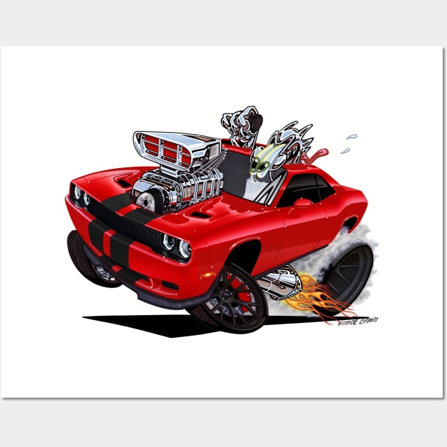 RED Dodge Challenger Hell Cat Wall Art by vincecrain